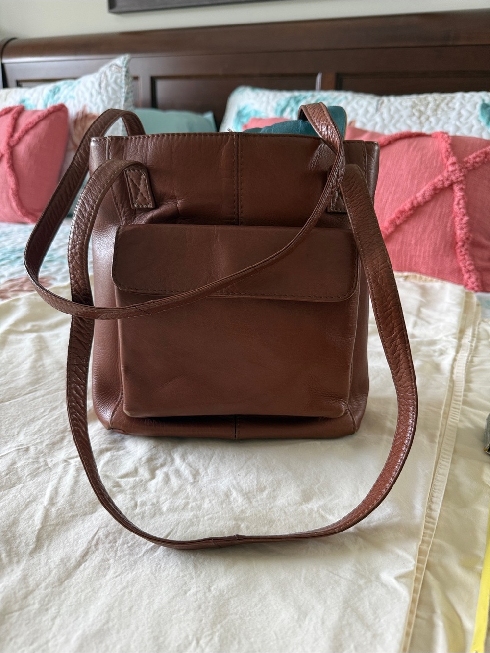 HOBO Brown Leather Shoulder Bag with Front Pocket